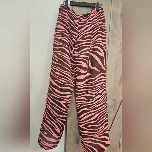 MICHAEL KORS Zebra Print Wide Leg Pants Tie Front Sheer Pants.Pink/brown. Size M - Picture 6 of 14